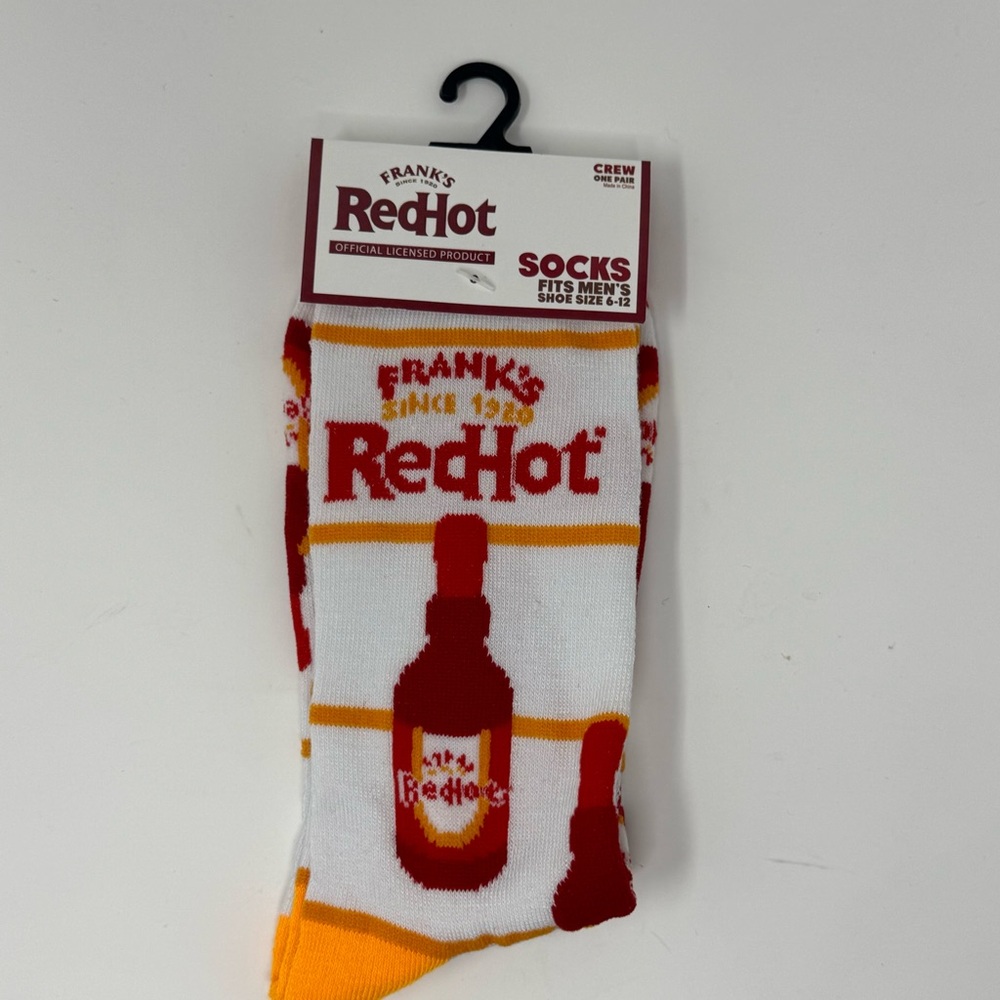 Men's Novelty Frank’s Red Hot Sauce Crew Socks - Red and White